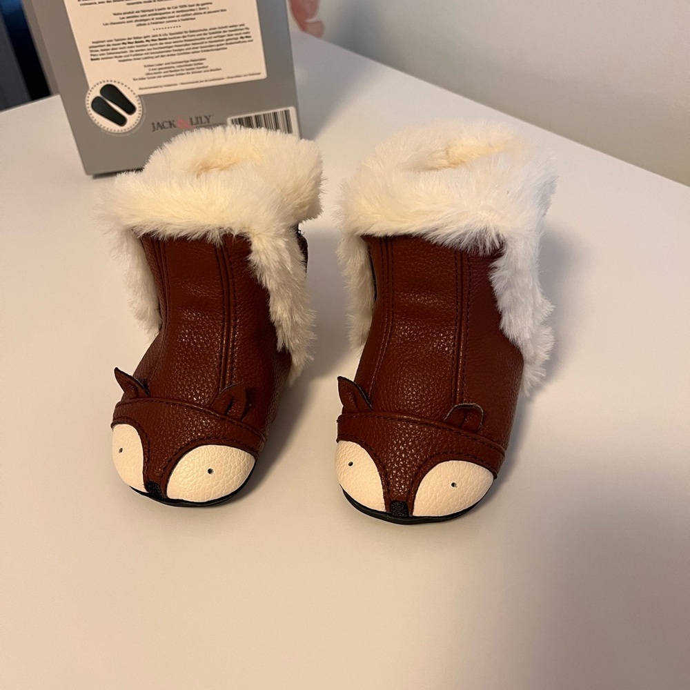 Jack and Lily Fox Booties with Faux Fur Trim - Brown